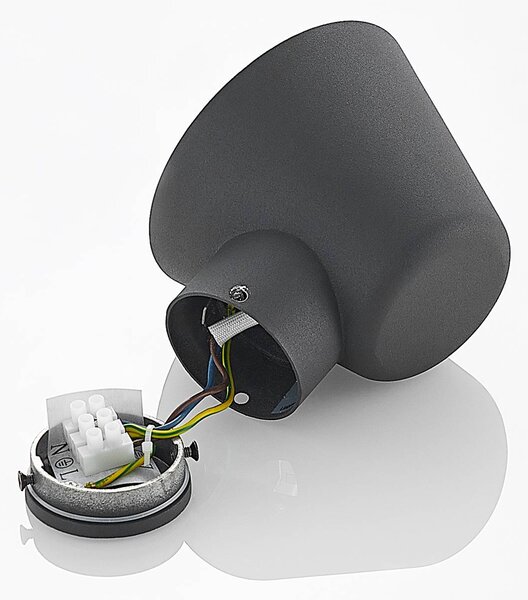 Lindby kültéri falilámpa Ileyna, antracit, fém, 15 cm, dimmelhető, Fekete, Alumínium, Modern