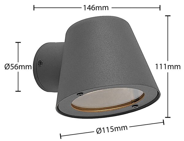 Lindby kültéri falilámpa Ileyna, antracit, fém, 15 cm, dimmelhető, Fekete, Alumínium, Modern