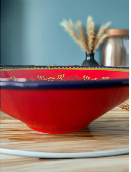 Extra nagy mediterrán piros kerámia tál 38 cm méretben