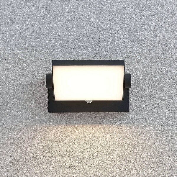 Lindby LED kültéri falilámpa Sherin, antracit, érzékelő, IP54, Fekete, Alumínium, Modern