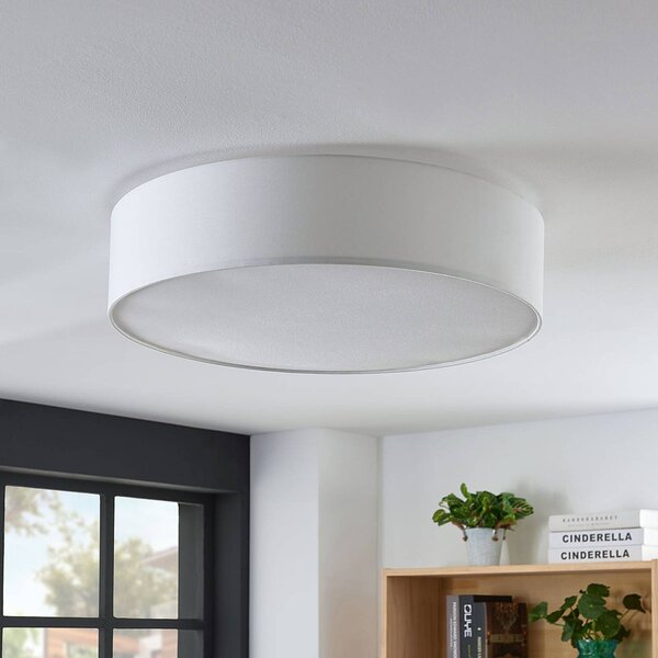 Lindby Gordana szövet mennyezeti lámpa, fehér, 57 cm, dimmelhető, Fehér / opál, Nappali / Étkező, Textil / szövet / selyem, Modern