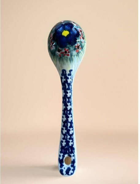 Mediterrán Kék-Rózsa kerámia kiskanál – kézzel festett (19 cm)