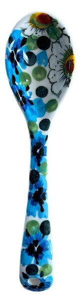 Mediterrán Kék Vadvirágos kerámia kiskanál – kézzel festett (19 cm)