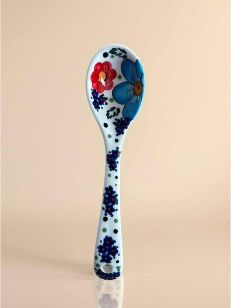 Mediterrán Fehér-Kék kerámia kiskanál – kézzel festett (19 cm)