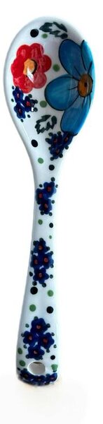 Mediterrán Fehér-Kék kerámia kiskanál – kézzel festett (19 cm)
