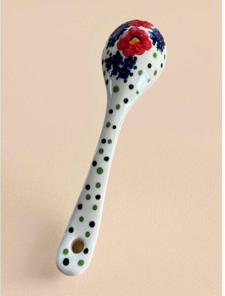 Mediterrán Fehér-Kék kerámia kiskanál – kézzel festett (19 cm)