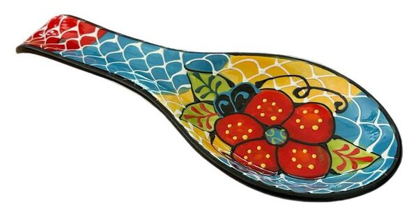Mediterrán virágmintás kézzel készült kerámia kanáltámasz – 23 × 8 cm