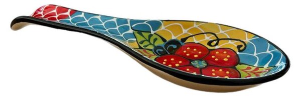 Mediterrán virágmintás kézzel készült kerámia kanáltámasz – 23 × 8 cm