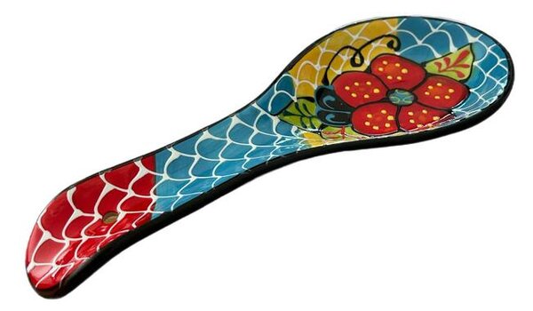 Mediterrán virágmintás kézzel készült kerámia kanáltámasz – 23 × 8 cm