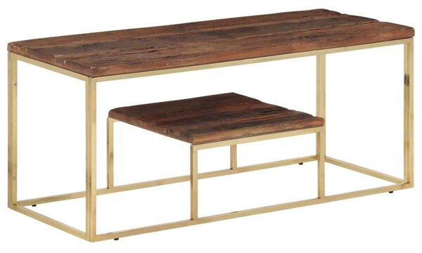 Rusztikus Fa Dohányzóasztal - Arany Acélváz - 110x45x45 cm