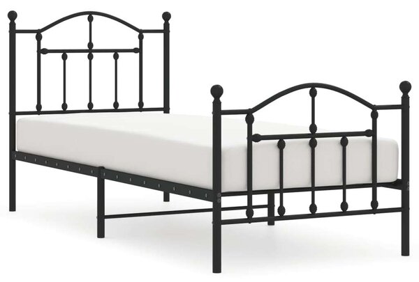 Fekete fém ágykeret fej- és lábtámlával 80 x 200 cm