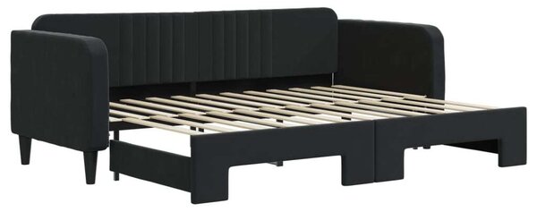 Fekete kihúzható bársony heverő 80 x 200 cm