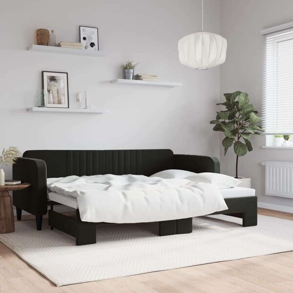 Fekete kihúzható bársony heverő 80 x 200 cm