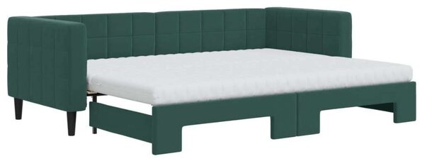 Sötétzöld kihúzható bársony heverő matraccal 80 x 200 cm