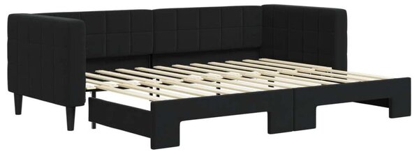 Fekete kihúzható bársony heverő 80 x 200 cm