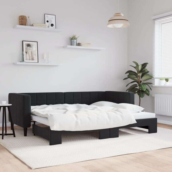 Fekete kihúzható bársony heverő 80 x 200 cm