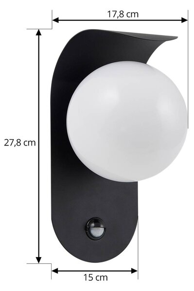 Lindby LED kültéri fali lámpa Lacie, érzékelő, fekete/fehér, alumínium, Fekete, Alumínium, Modern