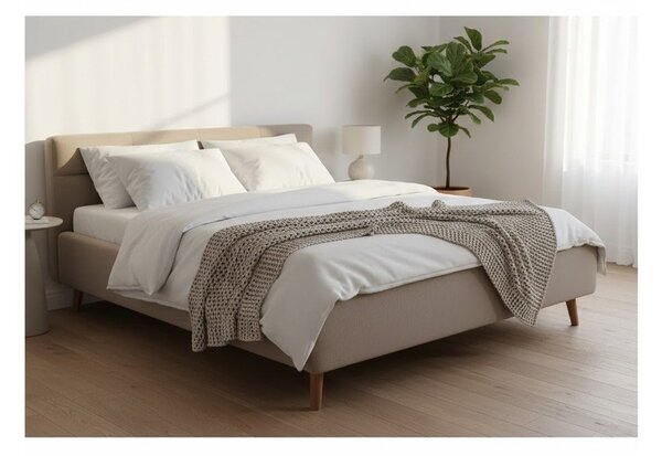 Bézs kárpitozott ágyneműtartós franciaágy ágyráccsal 160x200 cm Lotte – Meise Möbel