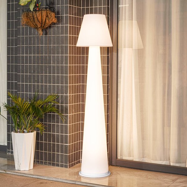 Lucande LED-es újratölthető teraszvilágítás Gauri, fehér, 153 cm, IP44, dimmelhető, Fehér / opál, Műanyag, Modern
