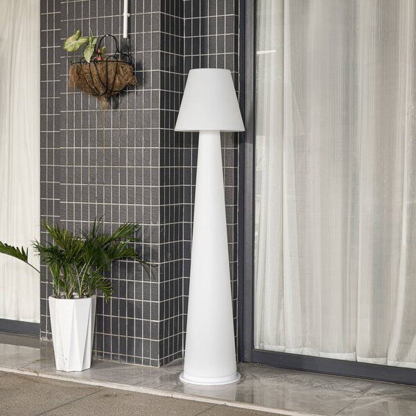 Lucande LED-es újratölthető teraszvilágítás Gauri, fehér, 153 cm, IP44, dimmelhető, Fehér / opál, Műanyag, Modern
