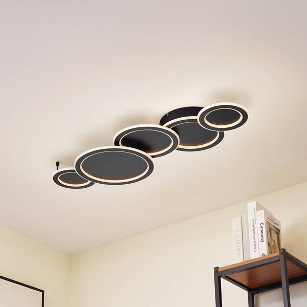 Lucande LED mennyezeti lámpa Diala, fekete, fém, 96 cm, dimmelhető, Fekete, Nappali / Étkező, Műanyag, Modern