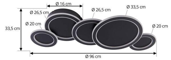 Lucande LED mennyezeti lámpa Diala, fekete, fém, 96 cm, dimmelhető, Fekete, Nappali / Étkező, Műanyag, Modern