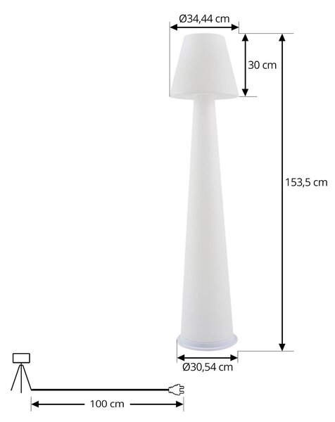 Lucande LED-es újratölthető teraszvilágítás Gauri, fehér, 153 cm, IP44, dimmelhető, Fehér / opál, Műanyag, Modern