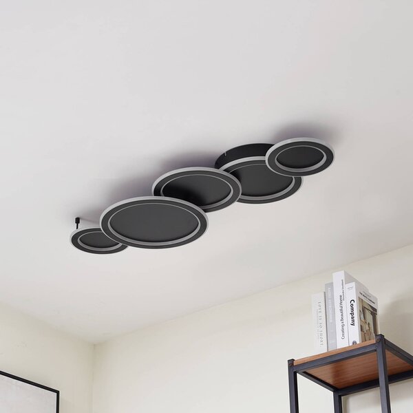 Lucande LED mennyezeti lámpa Diala, fekete, fém, 96 cm, dimmelhető, Fekete, Nappali / Étkező, Műanyag, Modern