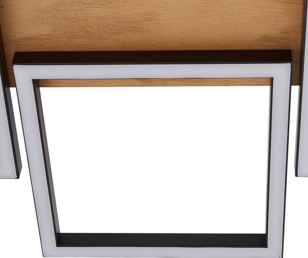 Lindby LED mennyezeti lámpa Galad, fekete, fa, 5 lámpás, 140 cm, dimmelhető, Világos fa, Nappali / Étkező, Fa, Modern
