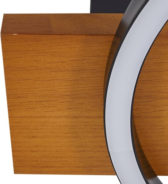 Lindby LED-es mennyezeti lámpa Galad, fekete, fa, 30 cm, fényerőszabályzóval, dimmelhető, Világos fa, Nappali / Étkező, Fa, Modern