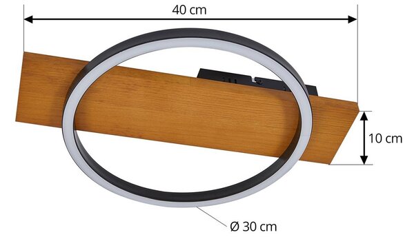 Lindby LED-es mennyezeti lámpa Galad, fekete, fa, 30 cm, fényerőszabályzóval, dimmelhető, Világos fa, Nappali / Étkező, Fa, Modern