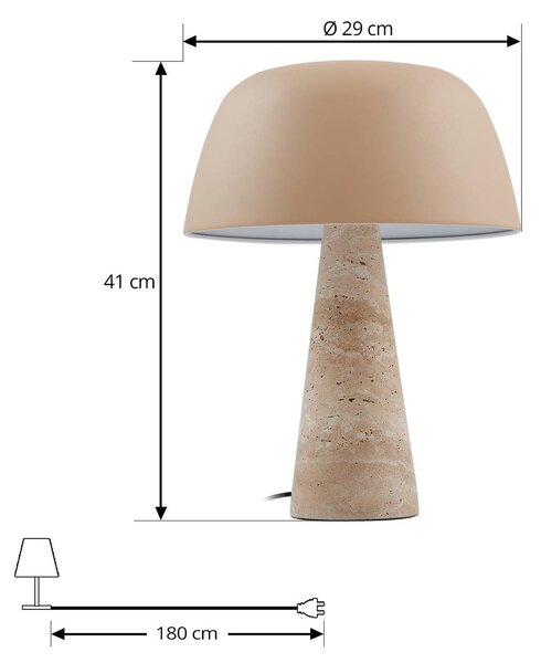 Lindby Magritt asztali világítás, bézs, fém, kő, 41 cm, Krém / borostyánsárga, Nappali / Étkező, Kő, Modern