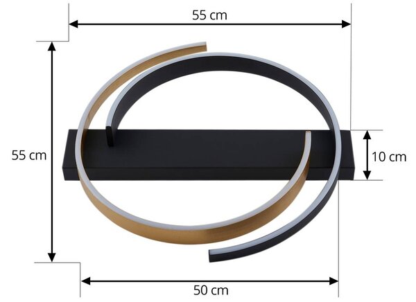 Lucande LED mennyezeti lámpa Natsuma, fekete/arany, fém, Ø 50 cm, Fekete, Nappali / Étkező, Műanyag, Modern
