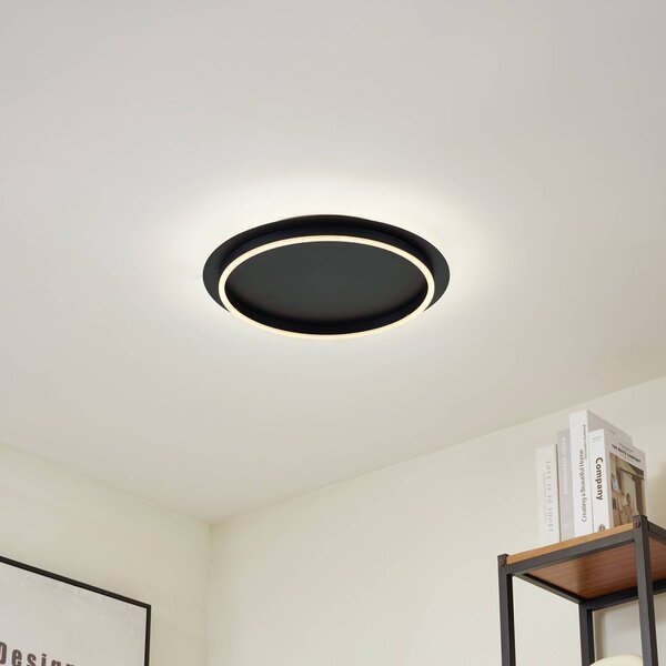 Lindby LED mennyezeti lámpa Kunis, fekete, műanyag, Ø 46 cm, Fekete, Nappali / Étkező, Műanyag, Modern