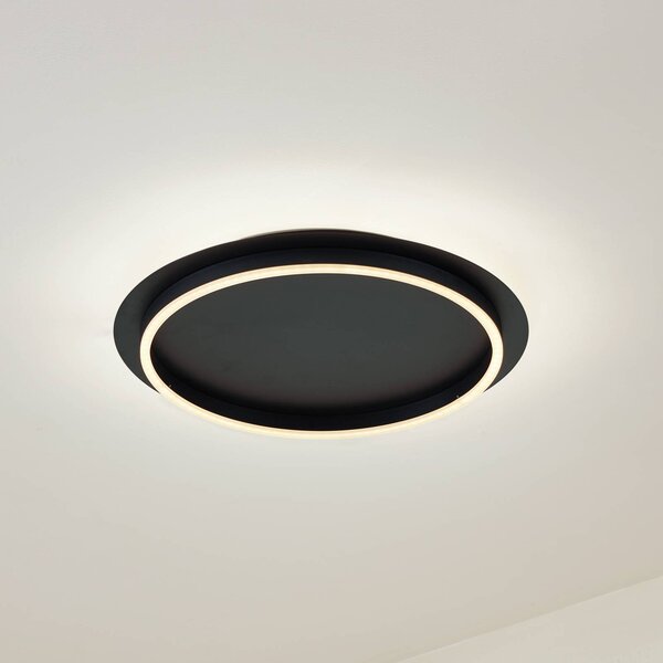 Lindby LED mennyezeti lámpa Kunis, fekete, műanyag, Ø 46 cm, Fekete, Nappali / Étkező, Műanyag, Modern