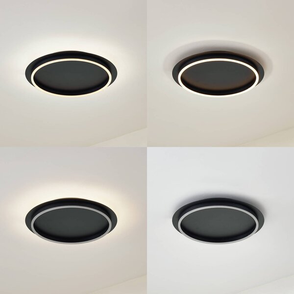 Lindby LED mennyezeti lámpa Kunis, fekete, műanyag, Ø 46 cm, Fekete, Nappali / Étkező, Műanyag, Modern