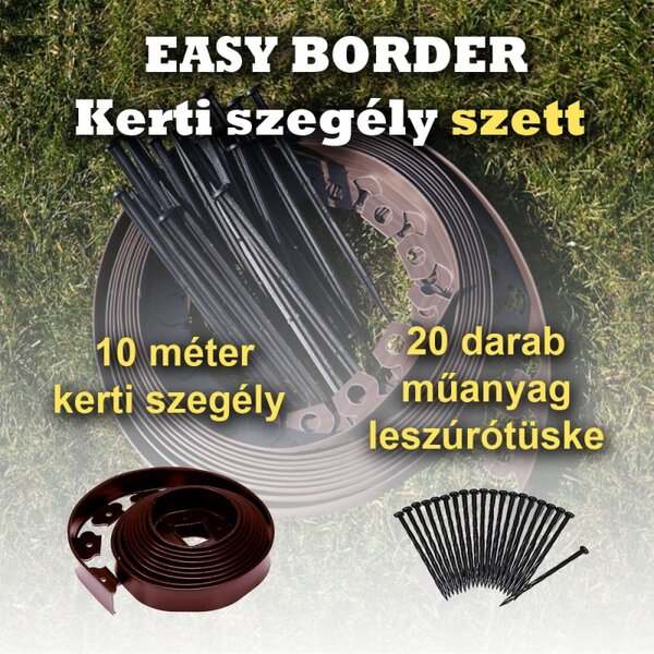 Kerti szegély szett EASY BORDER 10m x 4cm, barna