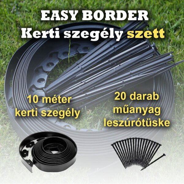 Kerti szegély szett EASY BORDER 10m x 4cm, fekete