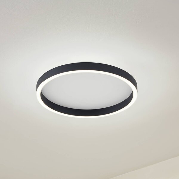 Lucande LED mennyezeti világítás Rotundo, Ø 40 cm, fekete, dimmelhető, dimmelhető, Fekete, Nappali / Étkező, Műanyag, Modern