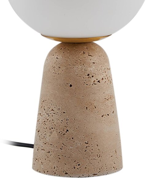 Lindby asztali lámpa Kirstan, bézs, fehér, üveg, kő, 33 cm, Fehér / opál, Nappali / Étkező, Kő, Modern