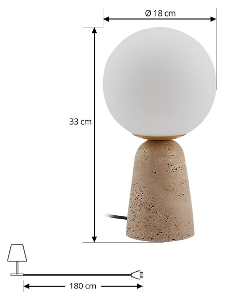 Lindby asztali lámpa Kirstan, bézs, fehér, üveg, kő, 33 cm, Fehér / opál, Nappali / Étkező, Kő, Modern