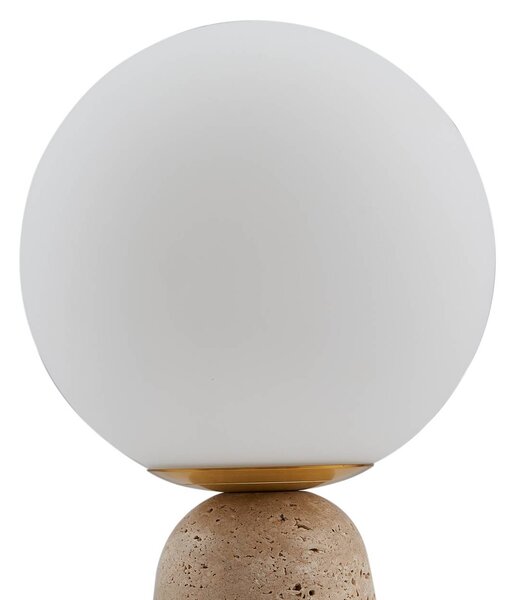 Lindby asztali lámpa Kirstan, bézs, fehér, üveg, kő, 33 cm, Fehér / opál, Nappali / Étkező, Kő, Modern