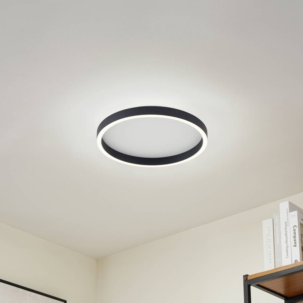 Lucande LED mennyezeti világítás Rotundo, Ø 40 cm, fekete, dimmelhető, dimmelhető, Fekete, Nappali / Étkező, Műanyag, Modern