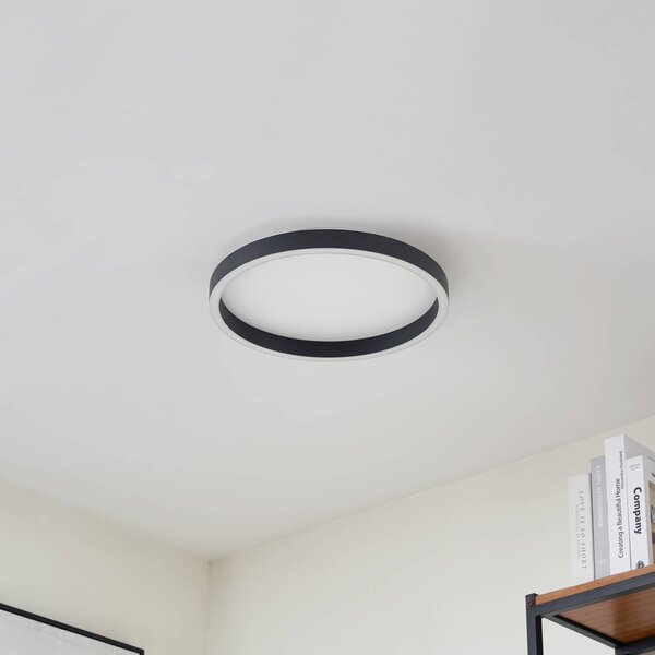 Lucande LED mennyezeti világítás Rotundo, Ø 40 cm, fekete, dimmelhető, dimmelhető, Fekete, Nappali / Étkező, Műanyag, Modern