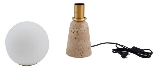 Lindby asztali lámpa Kirstan, bézs, fehér, üveg, kő, 33 cm, Fehér / opál, Nappali / Étkező, Kő, Modern