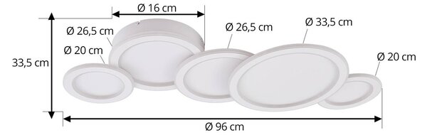 Lucande LED-es mennyezeti lámpa Diala, fehér, fém, 96 cm, dimmelhető, Fehér / opál, Nappali / Étkező, Műanyag, Modern