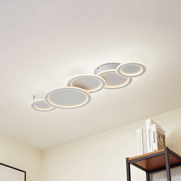 Lucande LED-es mennyezeti lámpa Diala, fehér, fém, 96 cm, dimmelhető, Fehér / opál, Nappali / Étkező, Műanyag, Modern