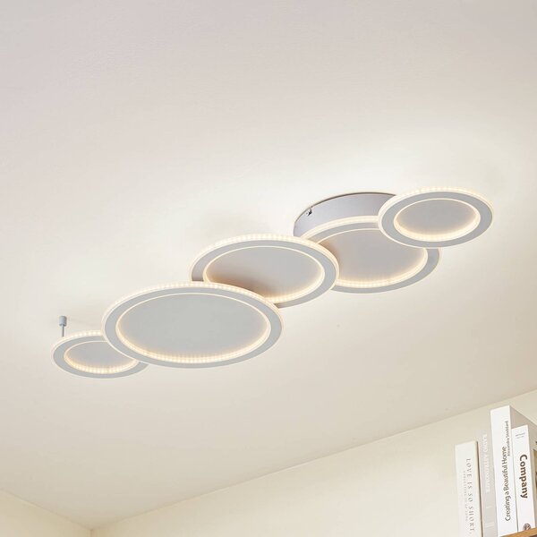 Lucande LED-es mennyezeti lámpa Diala, fehér, fém, 96 cm, dimmelhető, Fehér / opál, Nappali / Étkező, Műanyag, Modern