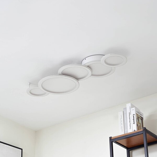 Lucande LED-es mennyezeti lámpa Diala, fehér, fém, 96 cm, dimmelhető, Fehér / opál, Nappali / Étkező, Műanyag, Modern