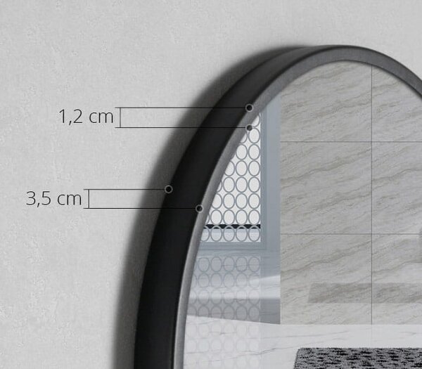 Fekete kerek tükör polccal BREDO Ø70 cm